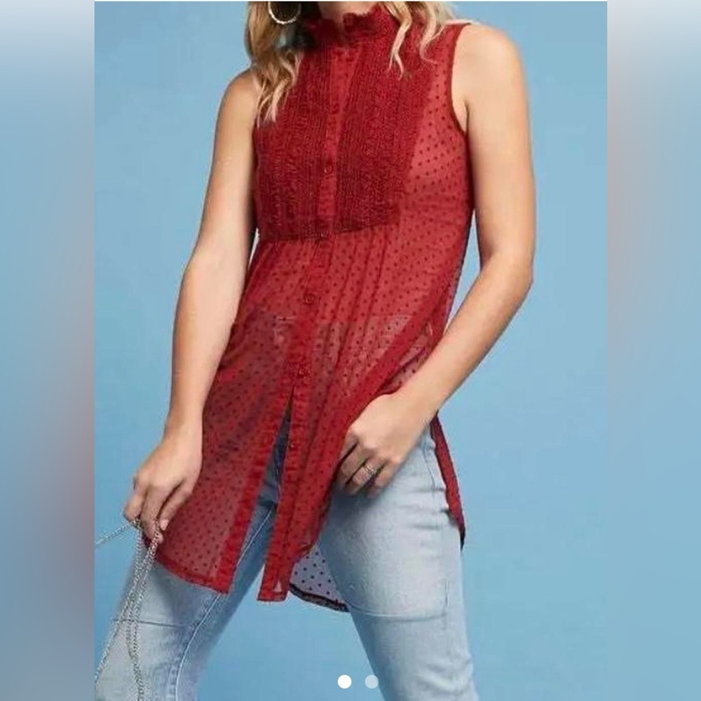 Anthropologie Vanessa Virginia Sleeveless Sheer Top Red
Tunic Mesh Smock Bib - Picture 1 of 9